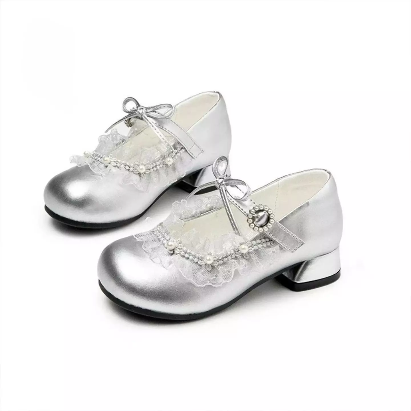 Young Girls & Girls Silver Ruffle Trim Circle Buckle Dress Shoes | Lucys 12050