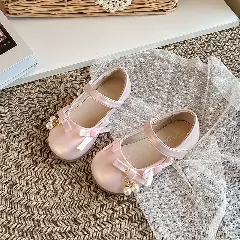 Baby, Toddler, Young Girls & Girls Pink Twin Pearl Ribbon Bow Dress Flats | Lucys 12069