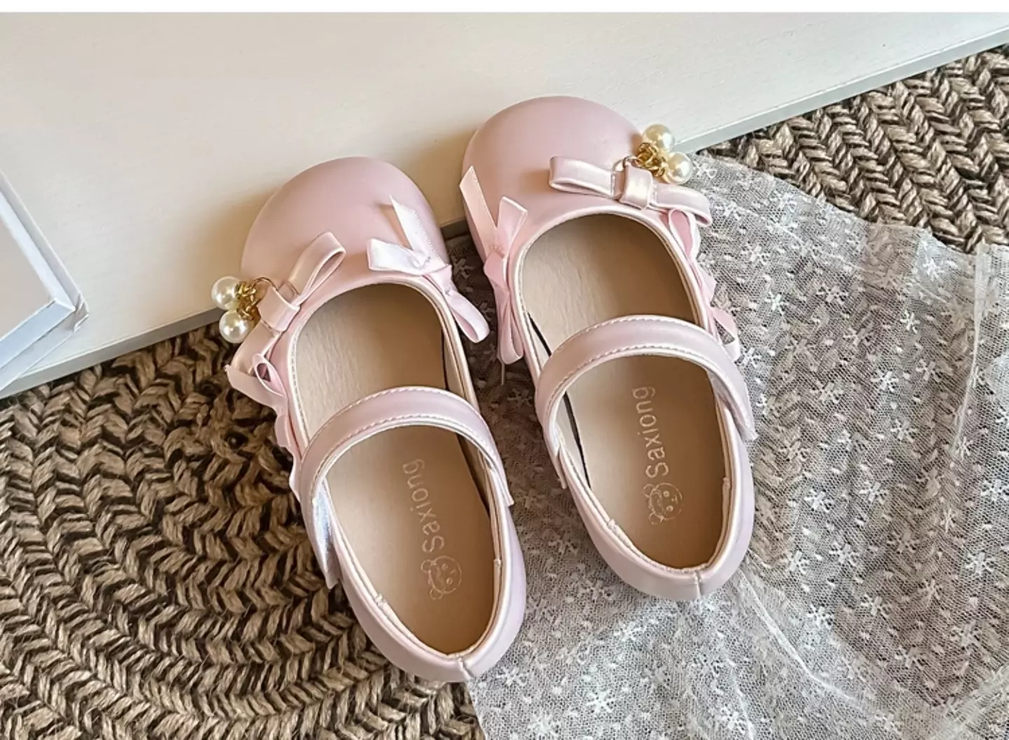 Baby, Toddler, Young Girls & Girls Pink Twin Pearl Ribbon Bow Dress Flats | Lucys 12069