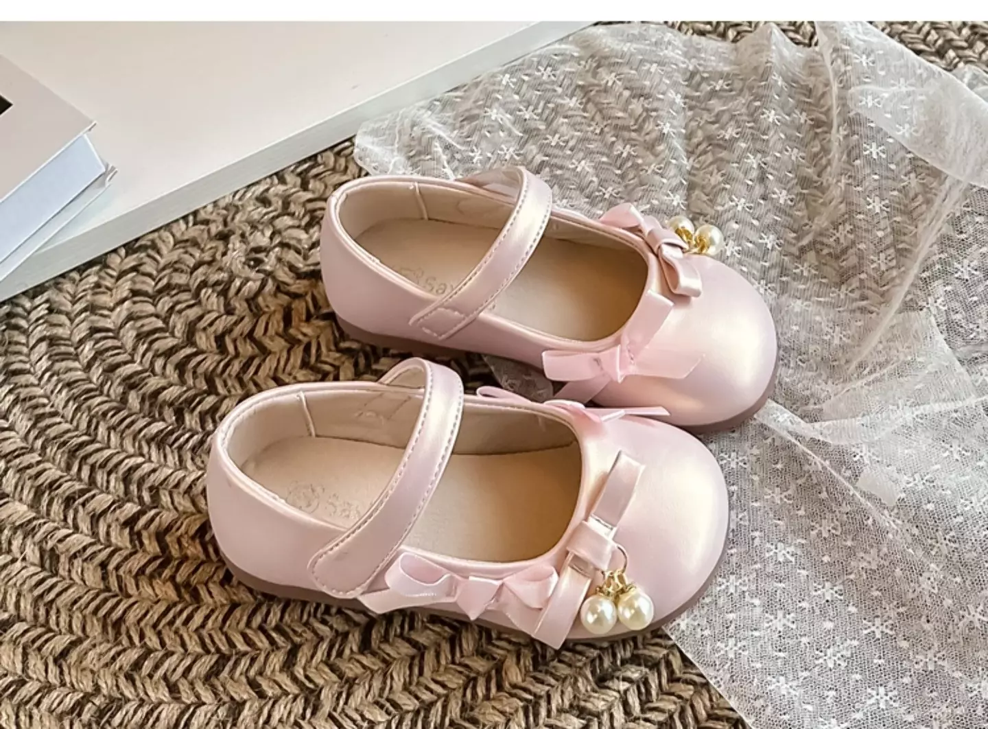 Baby, Toddler, Young Girls & Girls Pink Twin Pearl Ribbon Bow Dress Flats | Lucys 12069