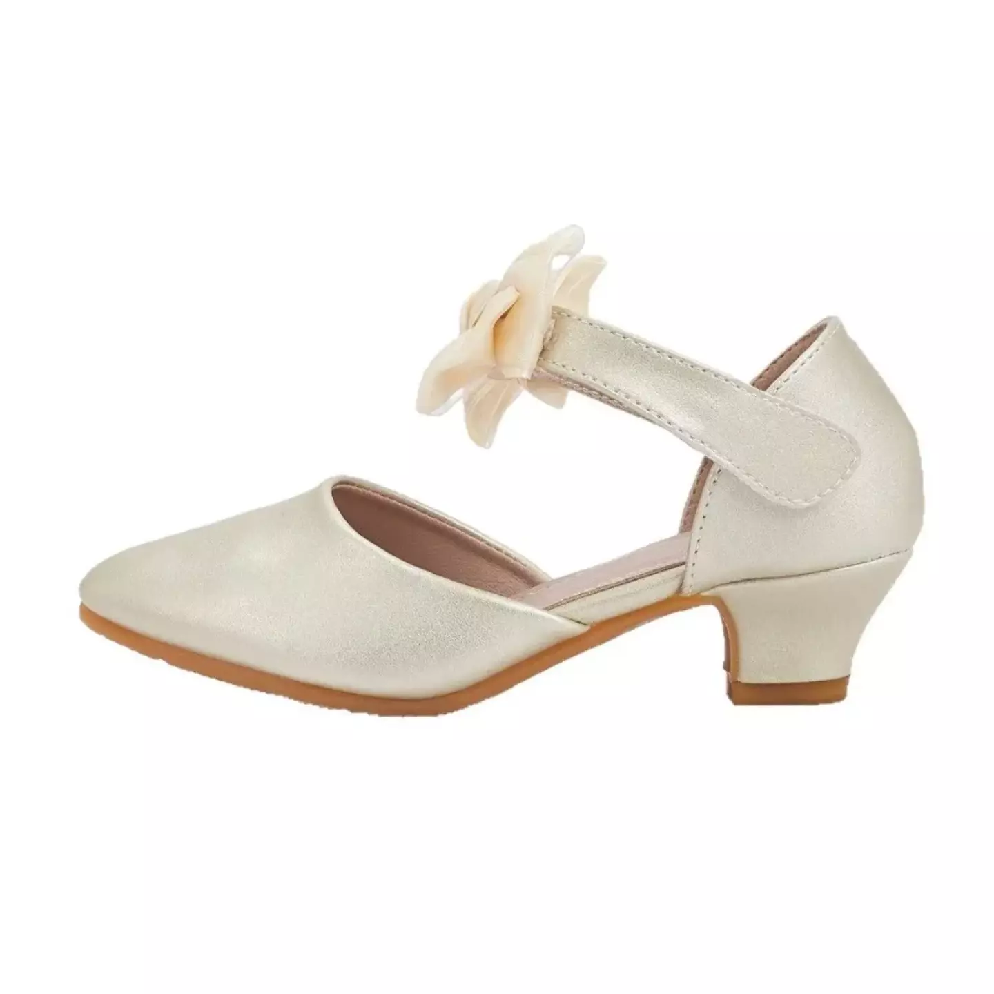 Young Girls & Girls Champagne Layered Loop Bow Low Heel Dress Shoes | Lucys 12082