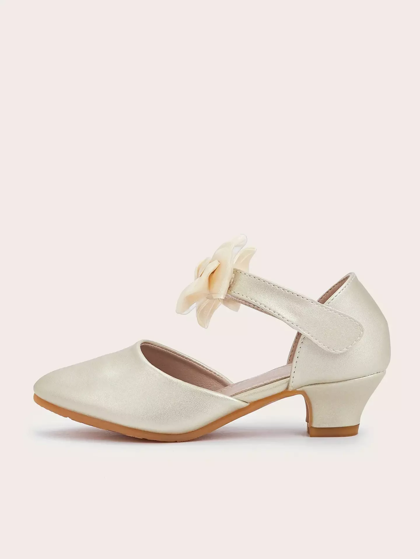 Young Girls & Girls Champagne Layered Loop Bow Low Heel Dress Shoes | Lucys 12082