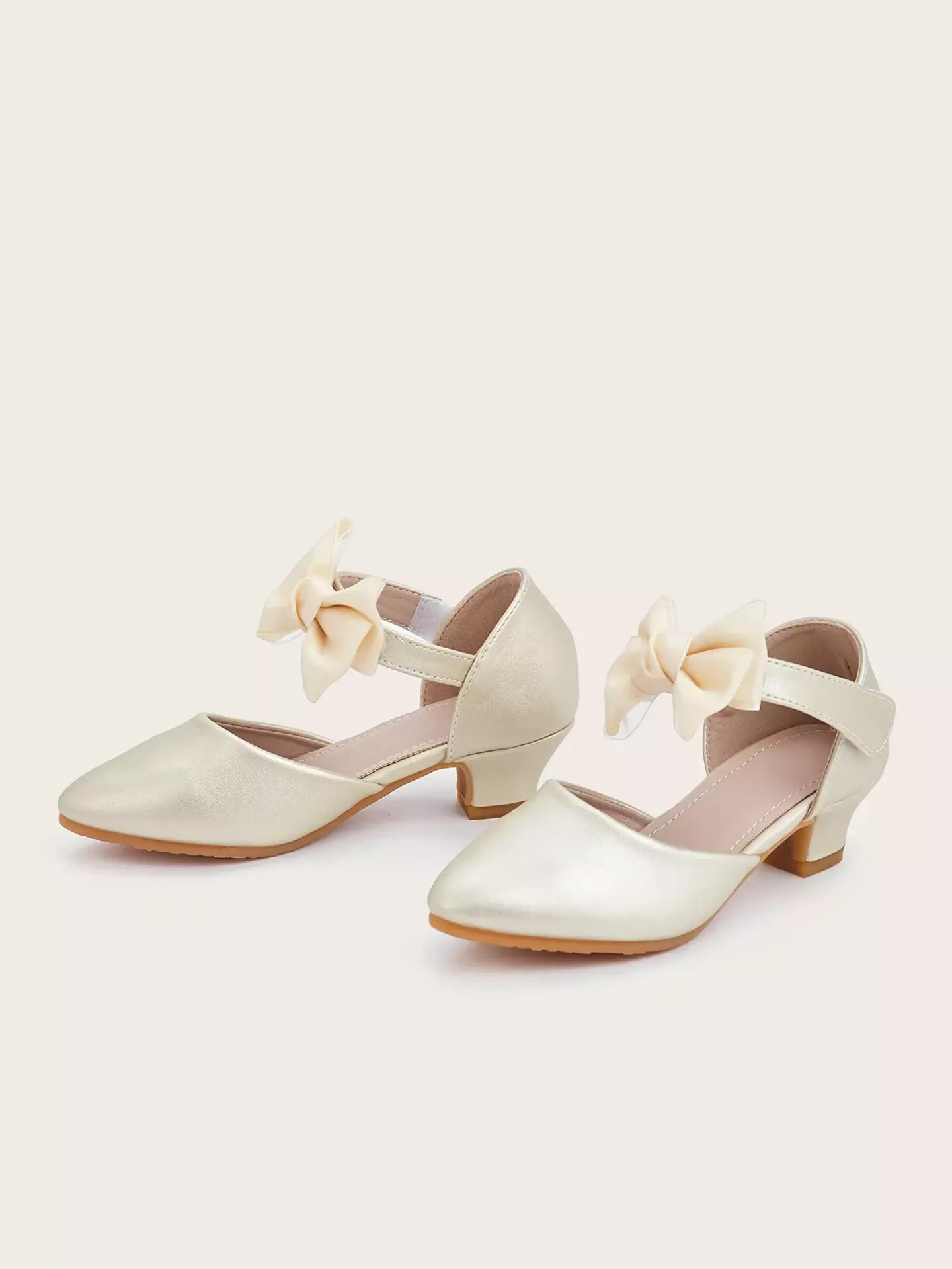 Young Girls & Girls Champagne Layered Loop Bow Low Heel Dress Shoes | Lucys 12082