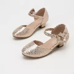 Young Girls & Girls Rose Gold Angular Loop Side Bow Dress Shoes | Lucys 12093
