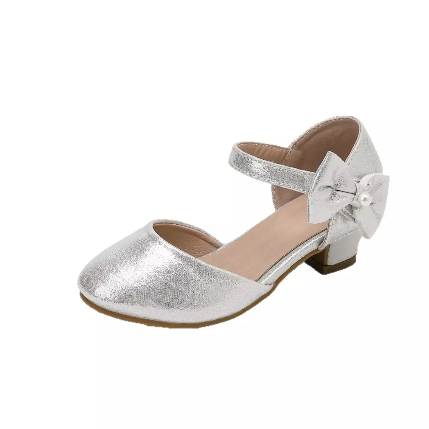 Young Girls & Girls Silver Angular Loop Side Bow Dress Shoes | Lucys 12092