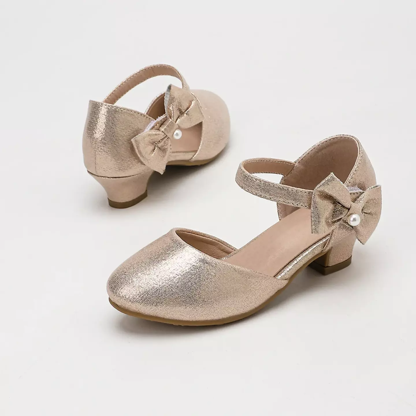 Young Girls & Girls Rose Gold Angular Loop Side Bow Dress Shoes | Lucys 12093
