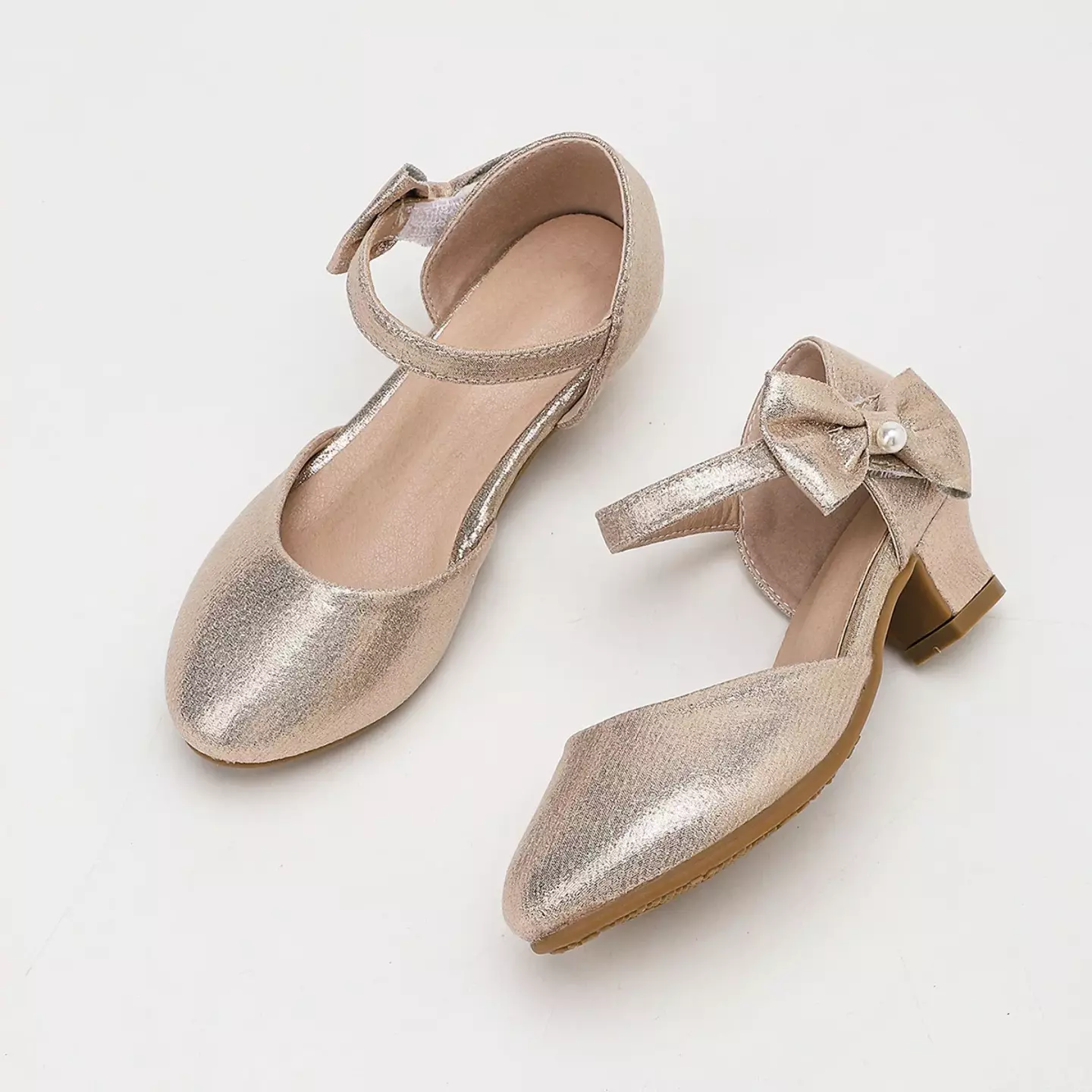 Young Girls & Girls Rose Gold Angular Loop Side Bow Dress Shoes | Lucys 12093