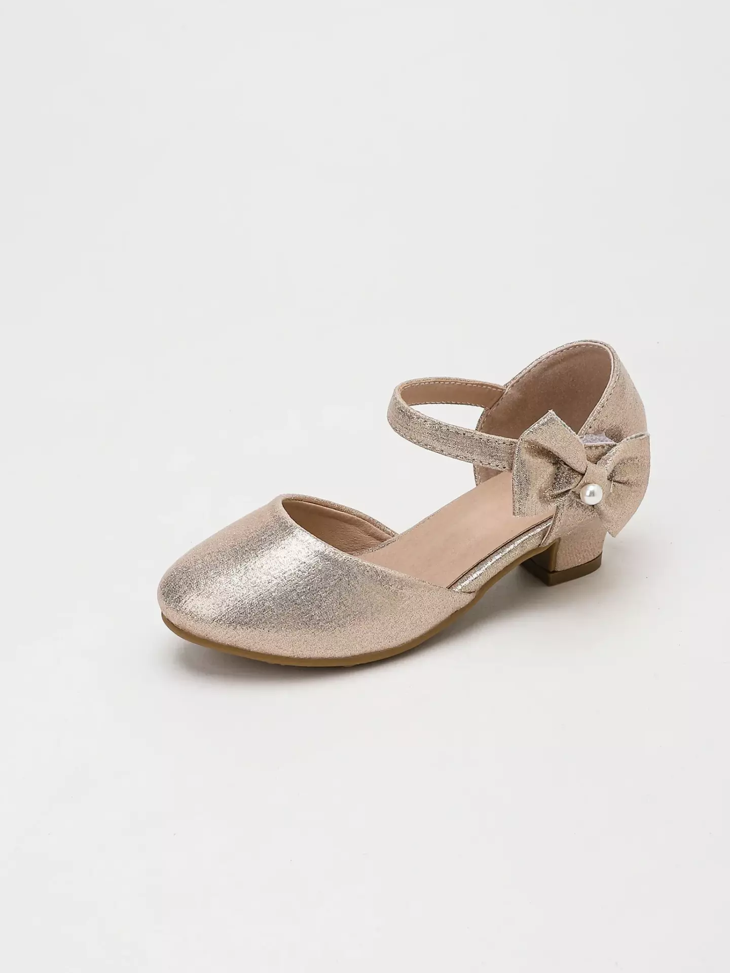 Young Girls & Girls Rose Gold Angular Loop Side Bow Dress Shoes | Lucys 12093