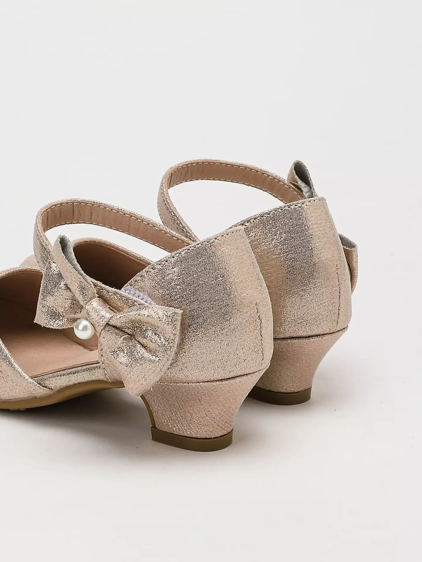 Young Girls & Girls Rose Gold Angular Loop Side Bow Dress Shoes | Lucys 12093
