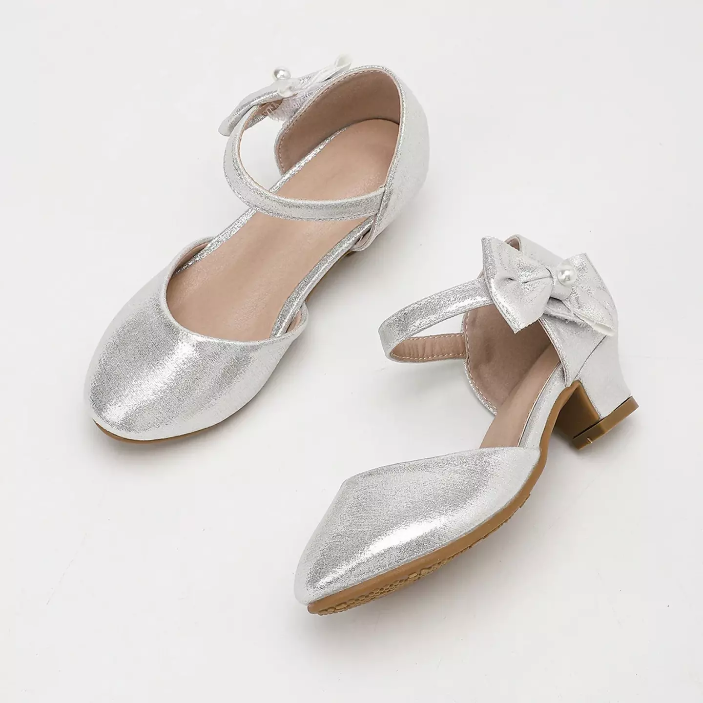 Young Girls & Girls Silver Angular Loop Side Bow Dress Shoes | Lucys 12092
