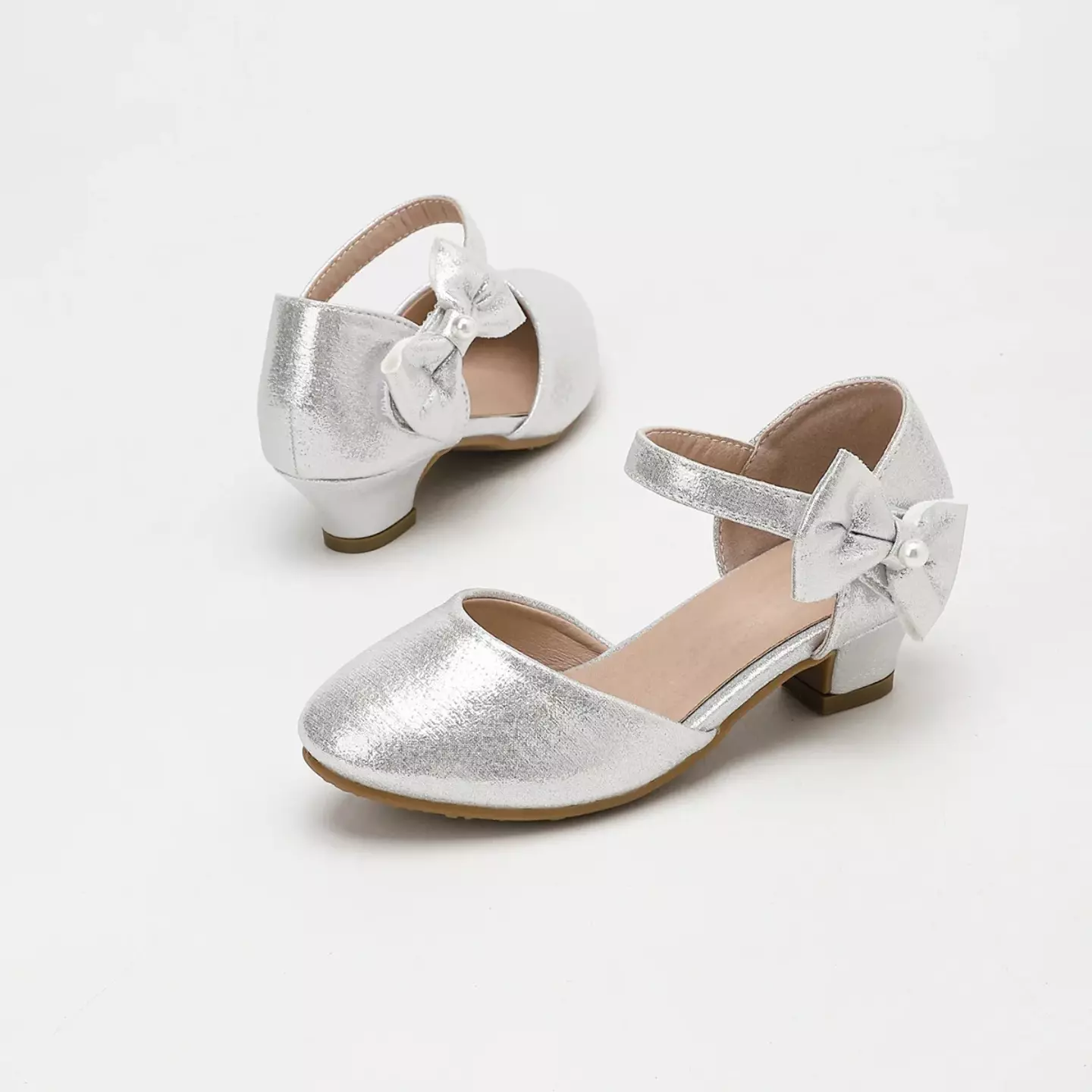 Young Girls & Girls Silver Angular Loop Side Bow Dress Shoes | Lucys 12092