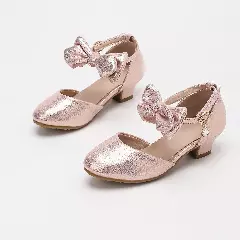 Young Girls & Girls Rose Pink Front Bow Teardrop Charm Dress Shoes | Lucys 12106