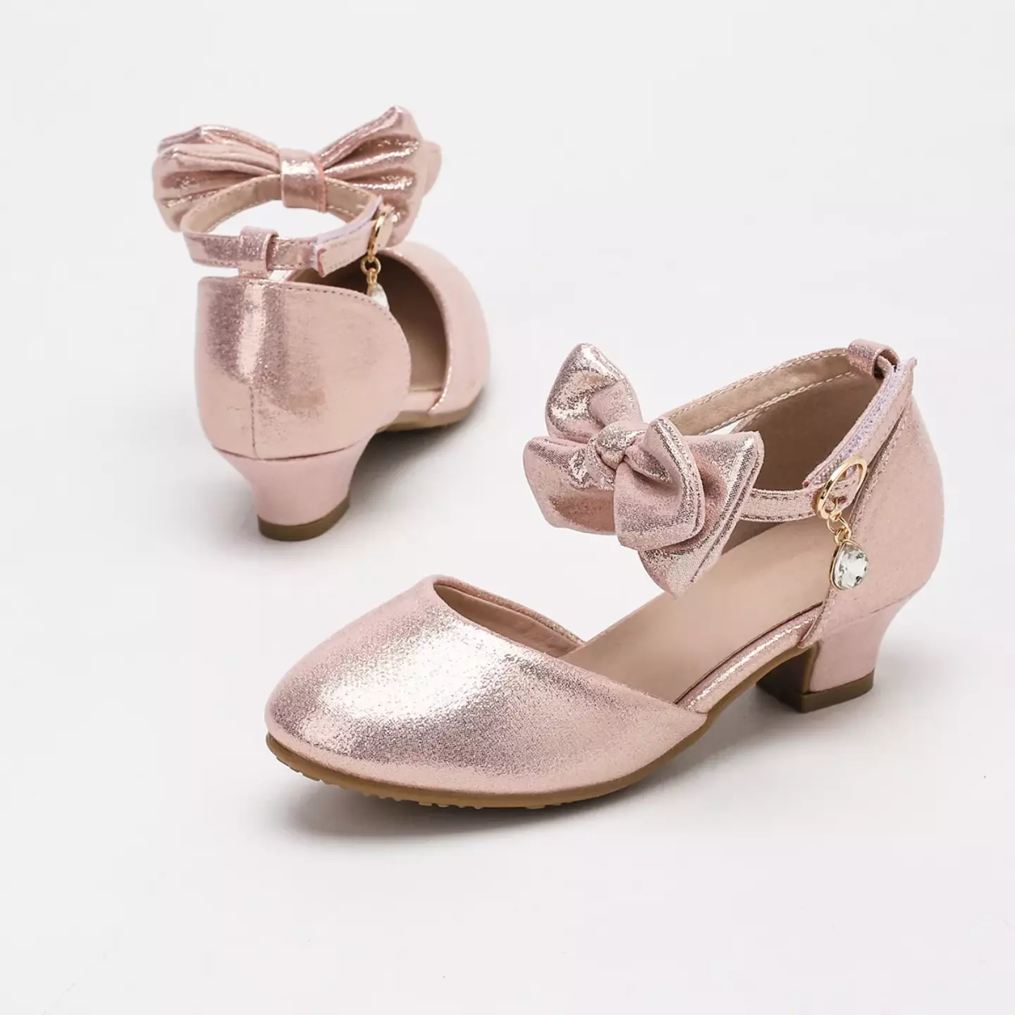 Young Girls & Girls Rose Pink Front Bow Teardrop Charm Dress Shoes | Lucys 12106