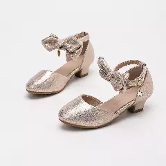 Young Girls & Girls Rose Gold Front Bow Teardrop Charm Dress Shoes | Lucys 12105