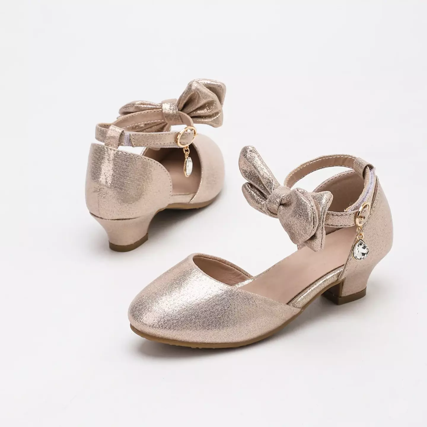 Young Girls & Girls Rose Gold Front Bow Teardrop Charm Dress Shoes | Lucys 12105