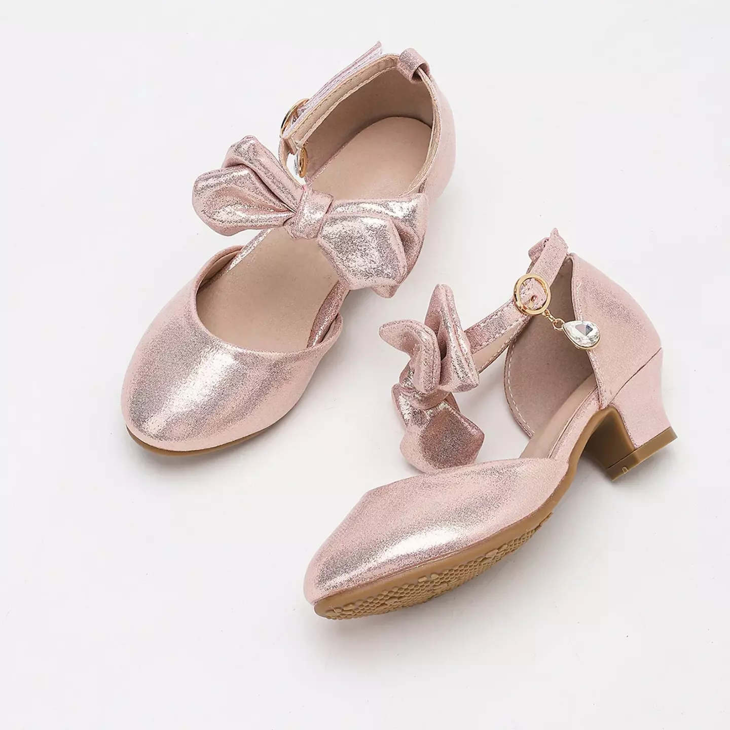 Young Girls & Girls Rose Pink Front Bow Teardrop Charm Dress Shoes | Lucys 12106