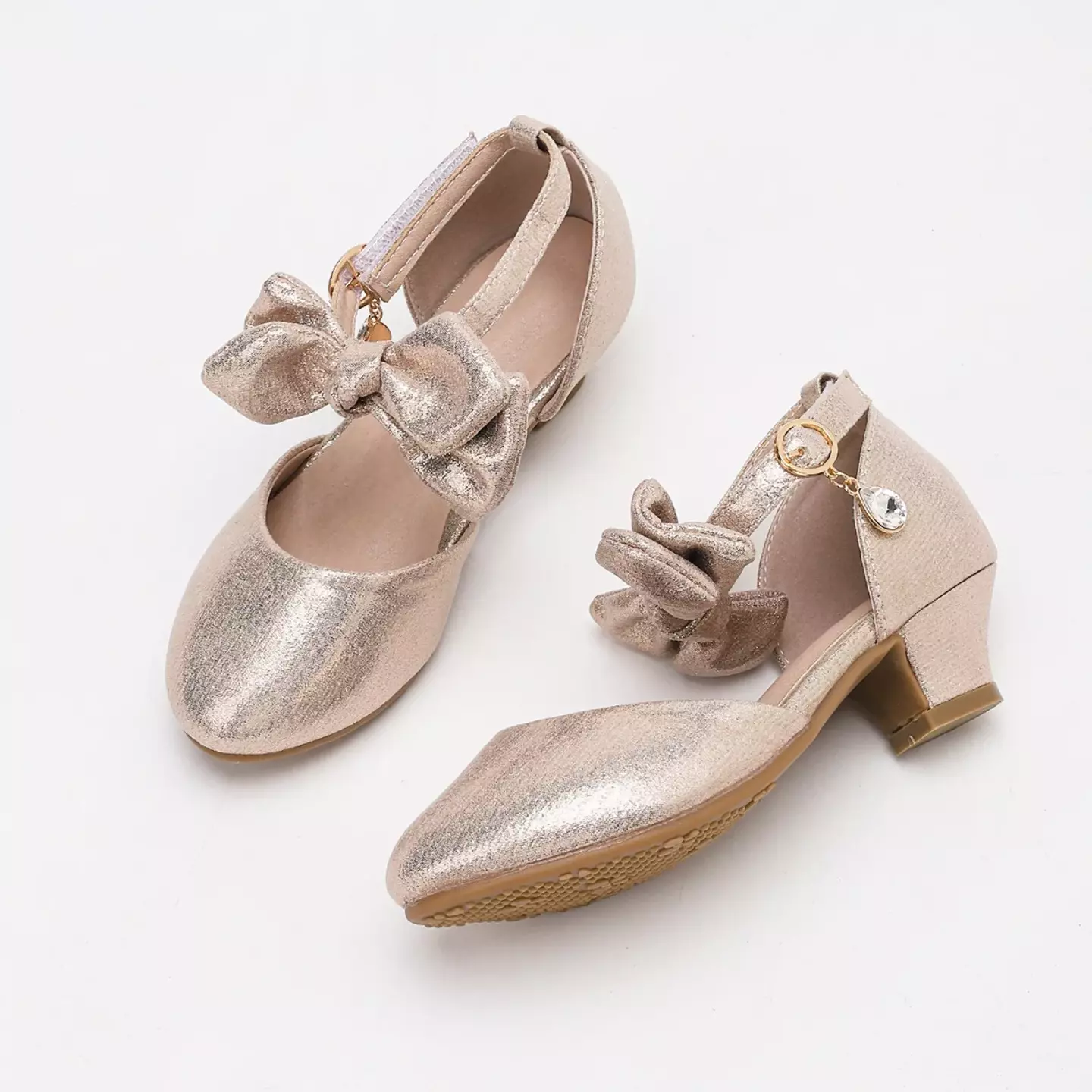 Young Girls & Girls Rose Gold Front Bow Teardrop Charm Dress Shoes | Lucys 12105