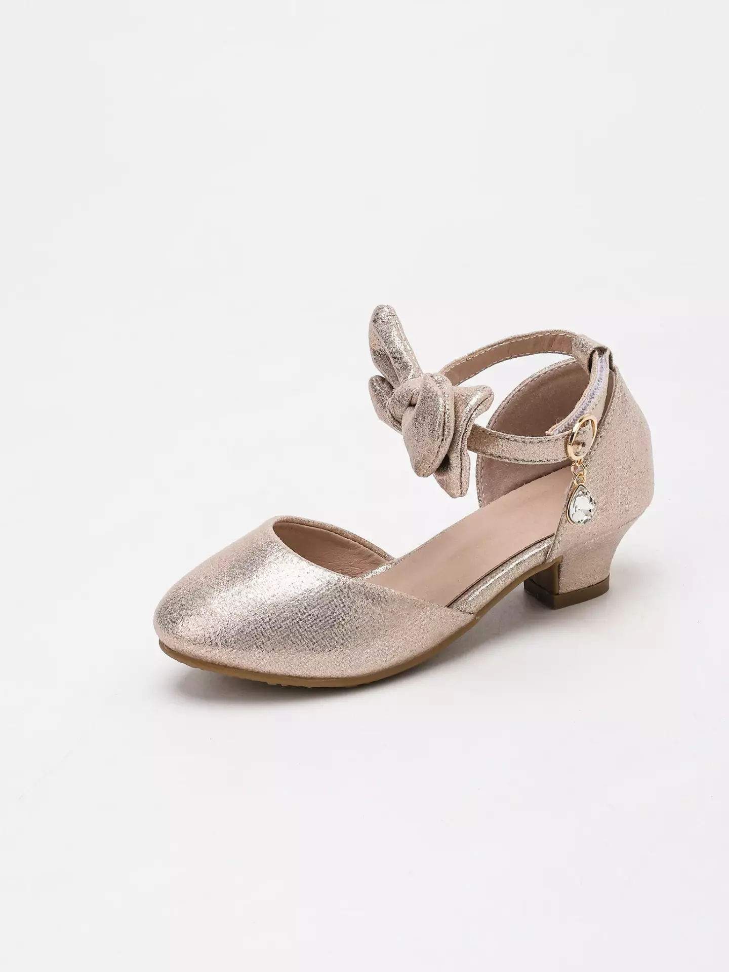 Young Girls & Girls Rose Gold Front Bow Teardrop Charm Dress Shoes | Lucys 12105