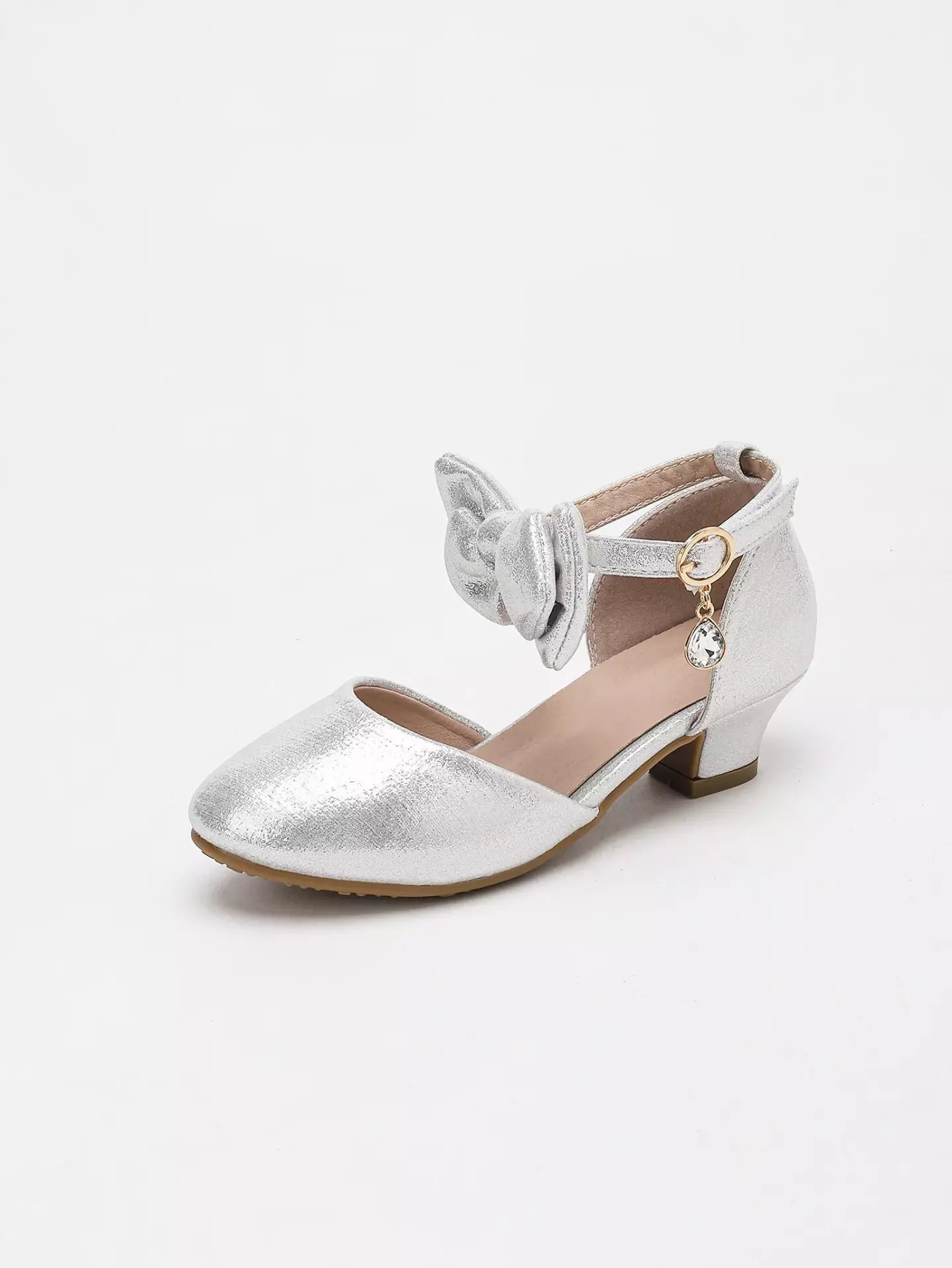 Young Girls & Girls Silver Front Bow Teardrop Charm Dress Shoes | Lucys 12104