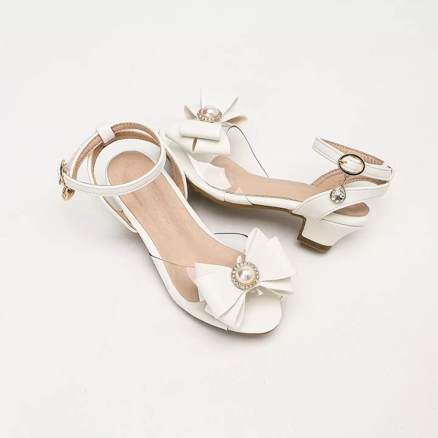 Young Girls & Girls White Pearl Medallion Bow Dress Sandals | Lucys 12116