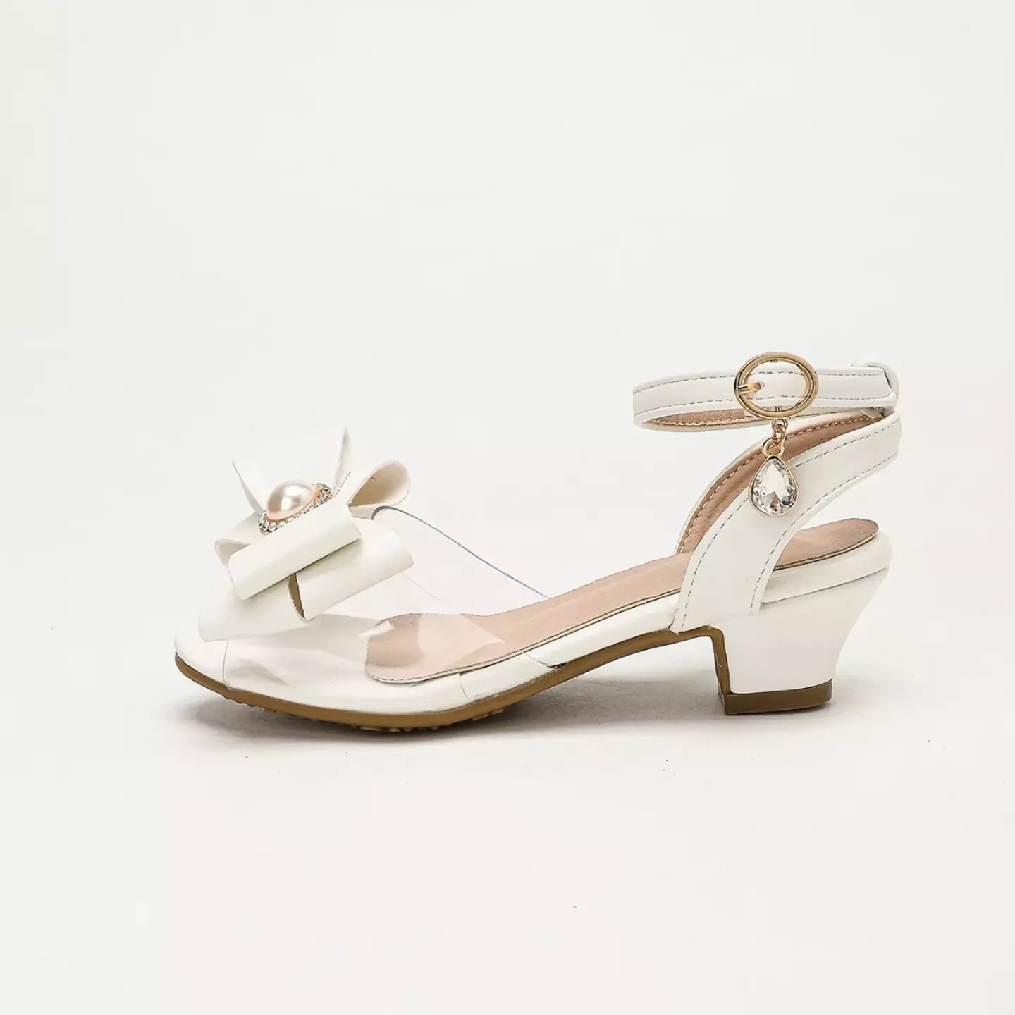 Young Girls & Girls White Pearl Medallion Bow Dress Sandals | Lucys 12116