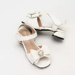 Young Girls & Girls White Pearl Ring Bow Contrast Heel Sandals | Lucys 12120