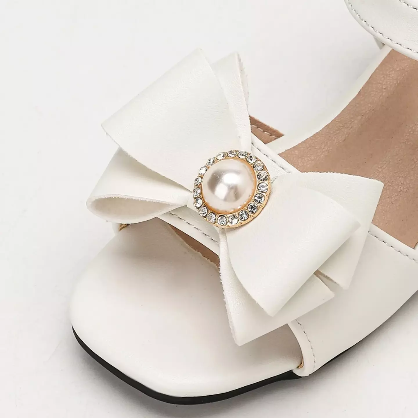 Young Girls & Girls White Pearl Ring Bow Contrast Heel Sandals | Lucys 12120