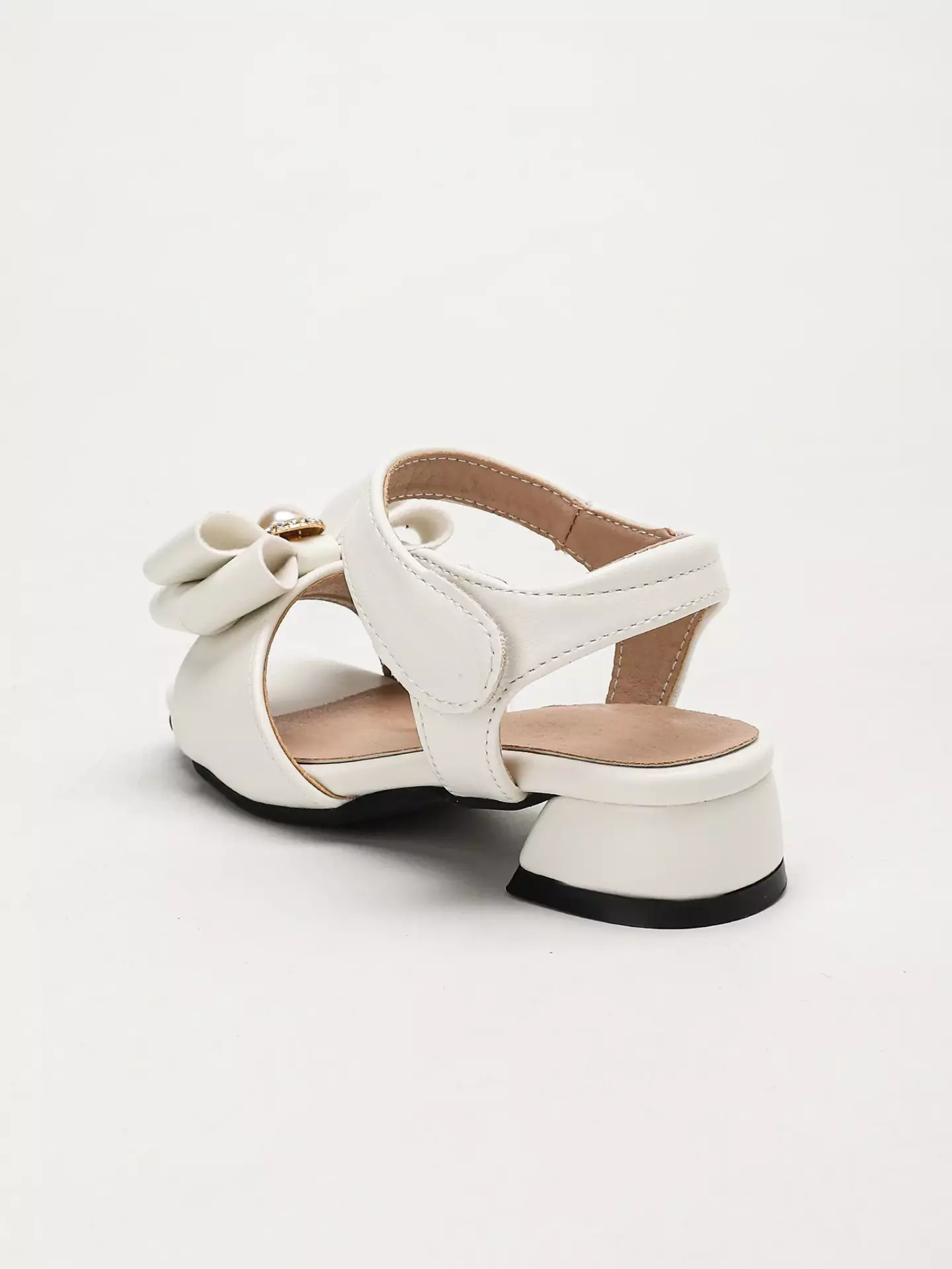 Young Girls & Girls White Pearl Ring Bow Contrast Heel Sandals | Lucys 12120