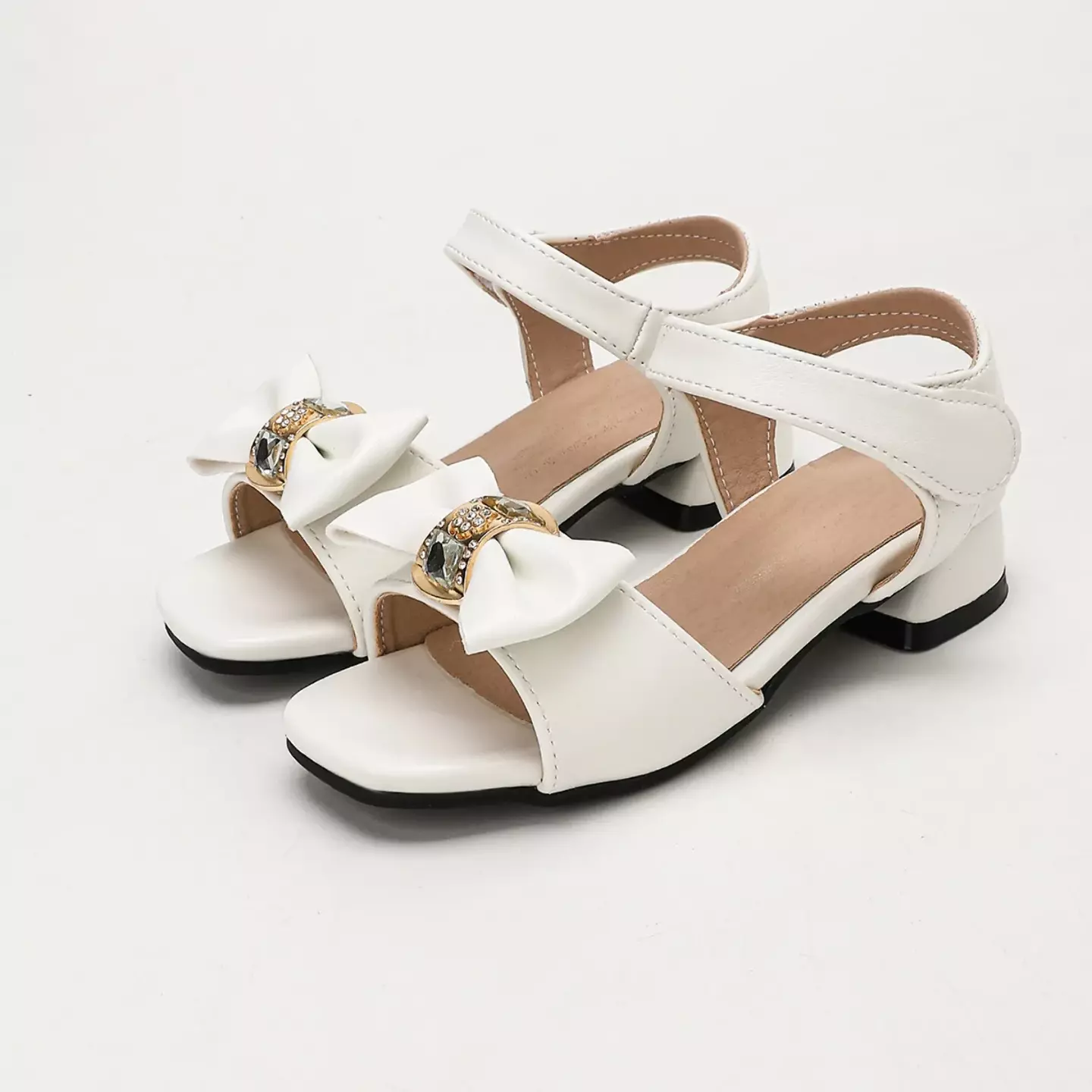 Young Girls & Girls White Twin Gem Flower Bar Bow Sandals | Lucys 12124