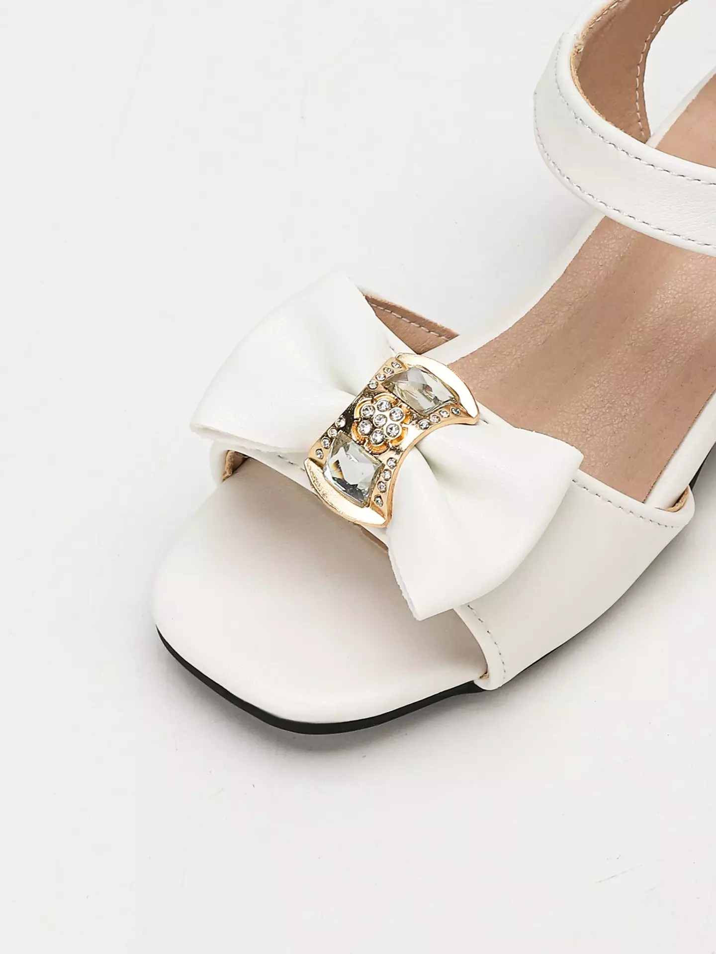 Young Girls & Girls White Twin Gem Flower Bar Bow Sandals | Lucys 12124