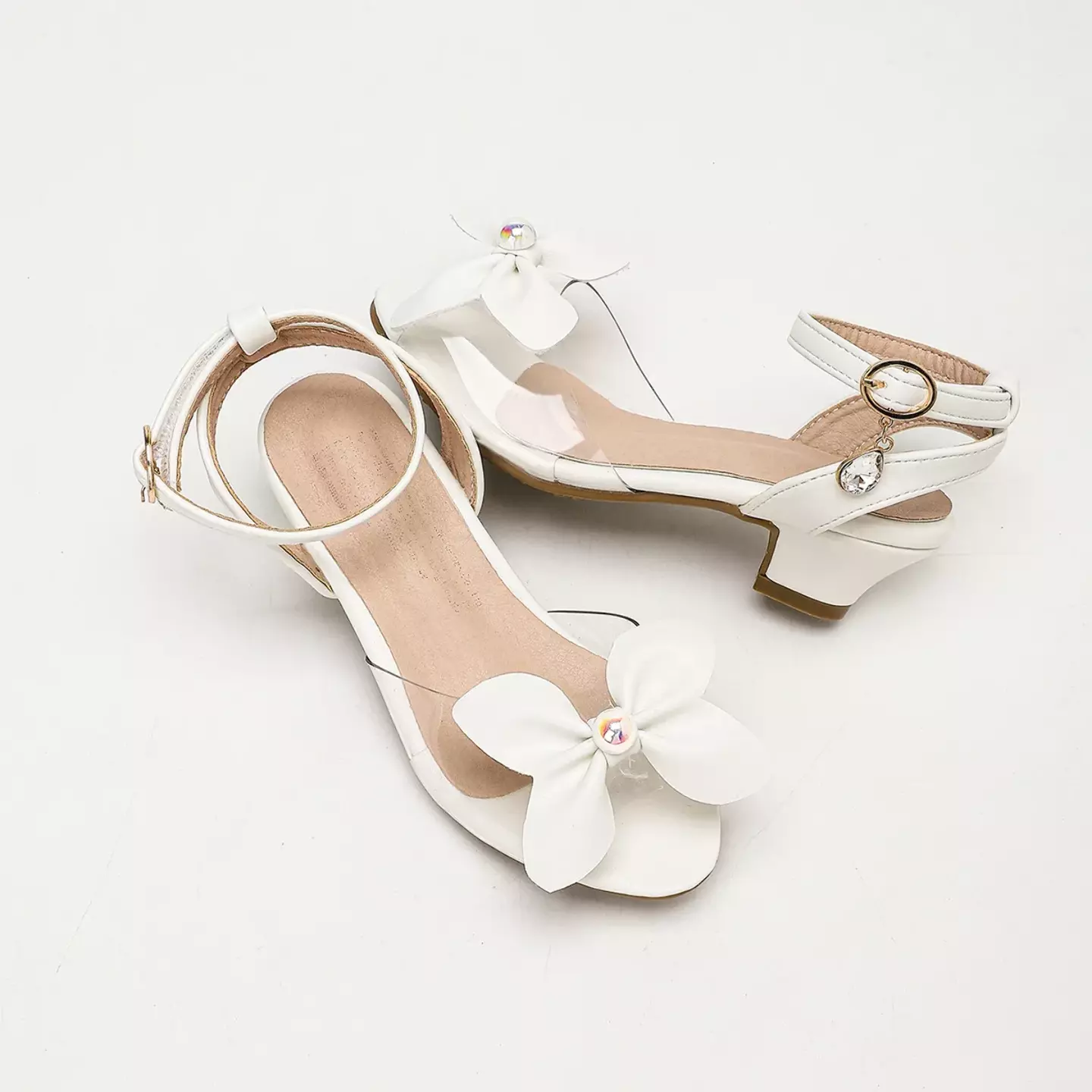Young Girls & Girls White Four Petal Iridescent Centre Sandals | Lucys 12128