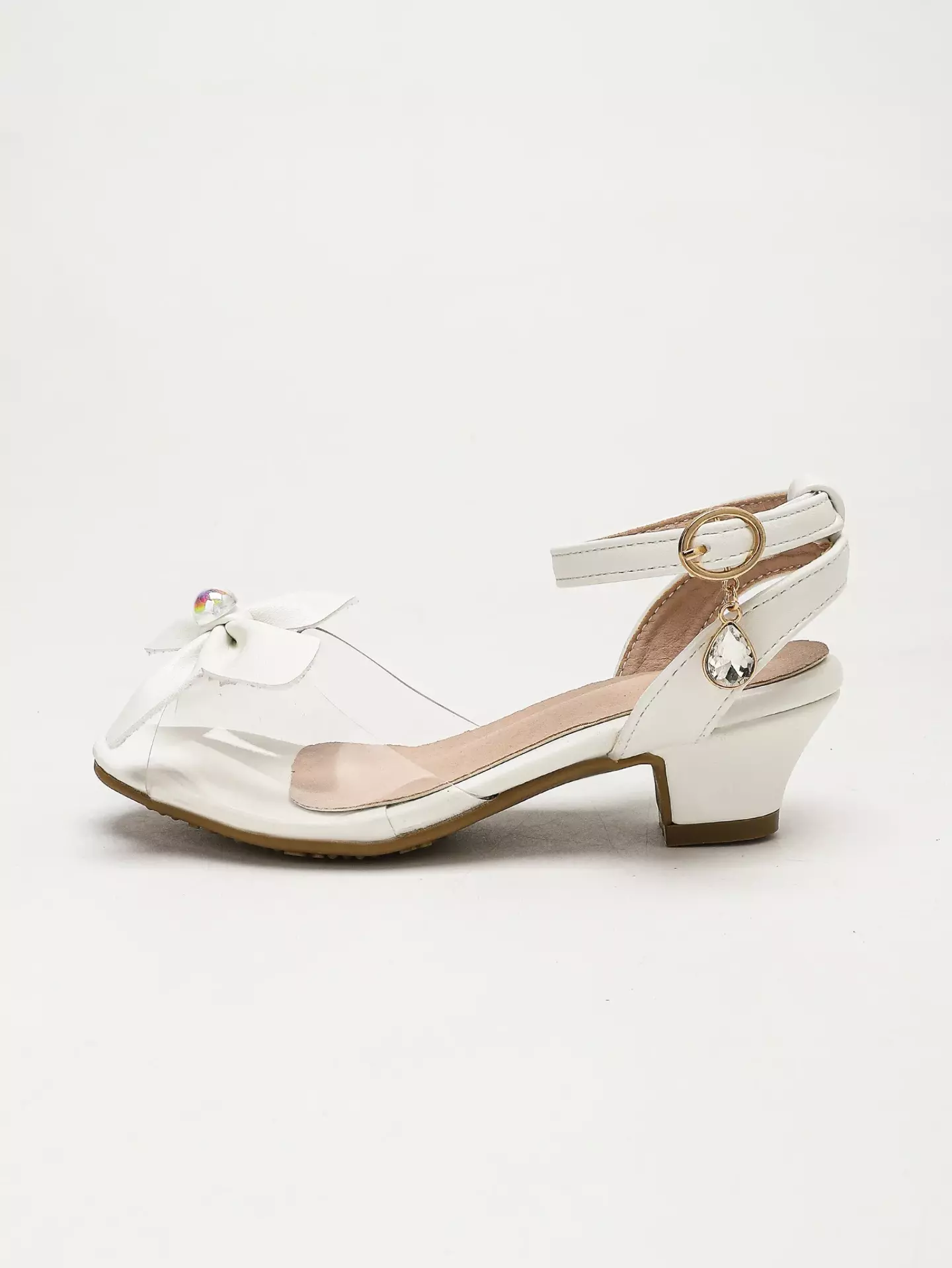 Young Girls & Girls White Four Petal Iridescent Centre Sandals | Lucys 12128