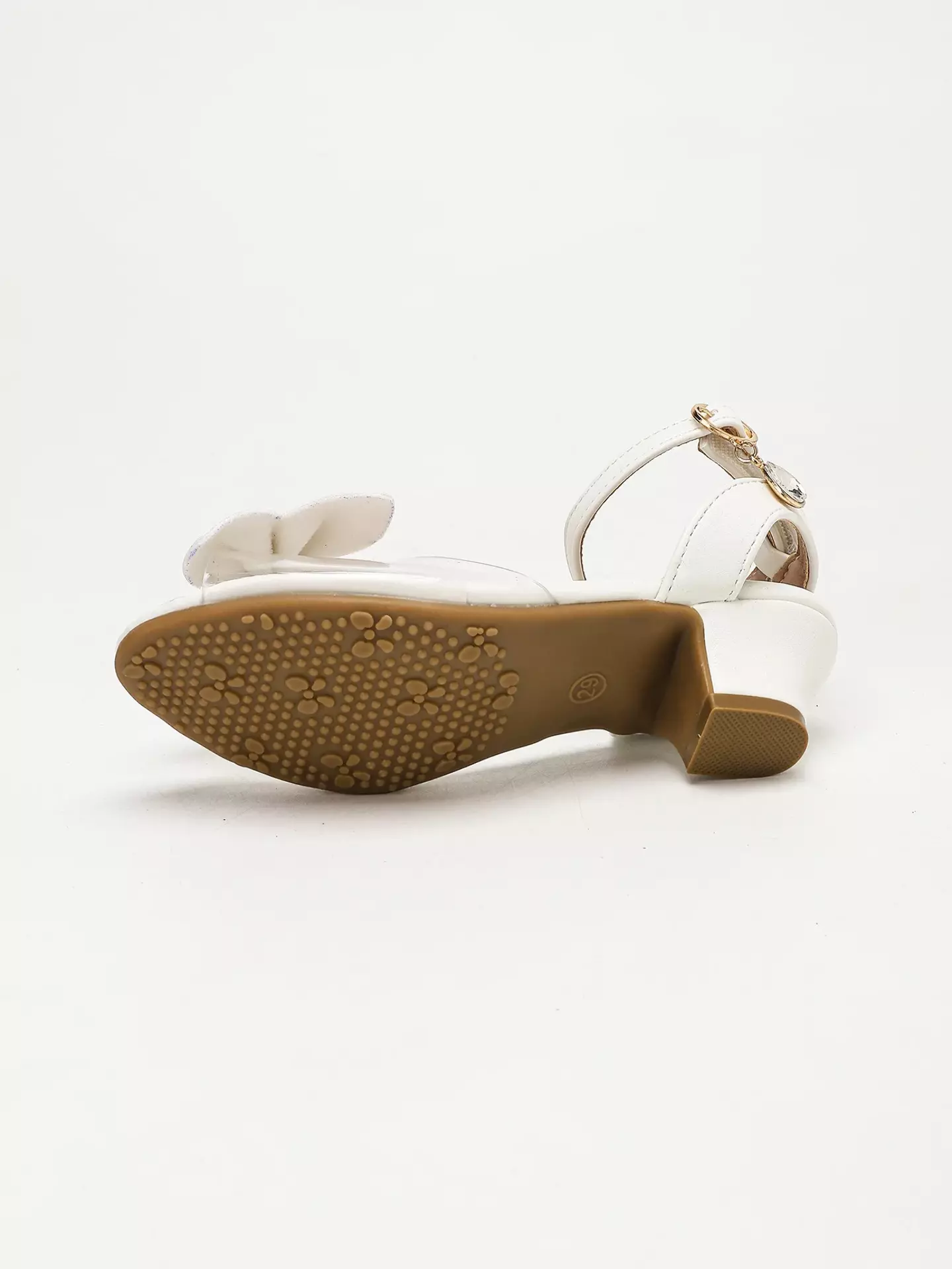 Young Girls & Girls White Four Petal Iridescent Centre Sandals | Lucys 12128