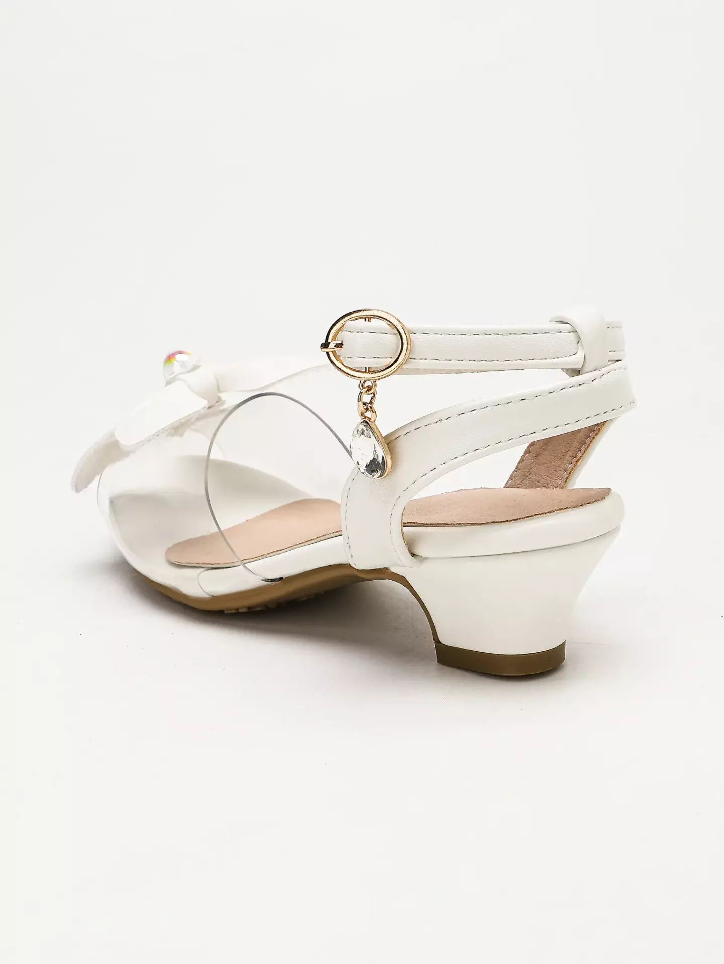 Young Girls & Girls White Four Petal Iridescent Centre Sandals | Lucys 12128