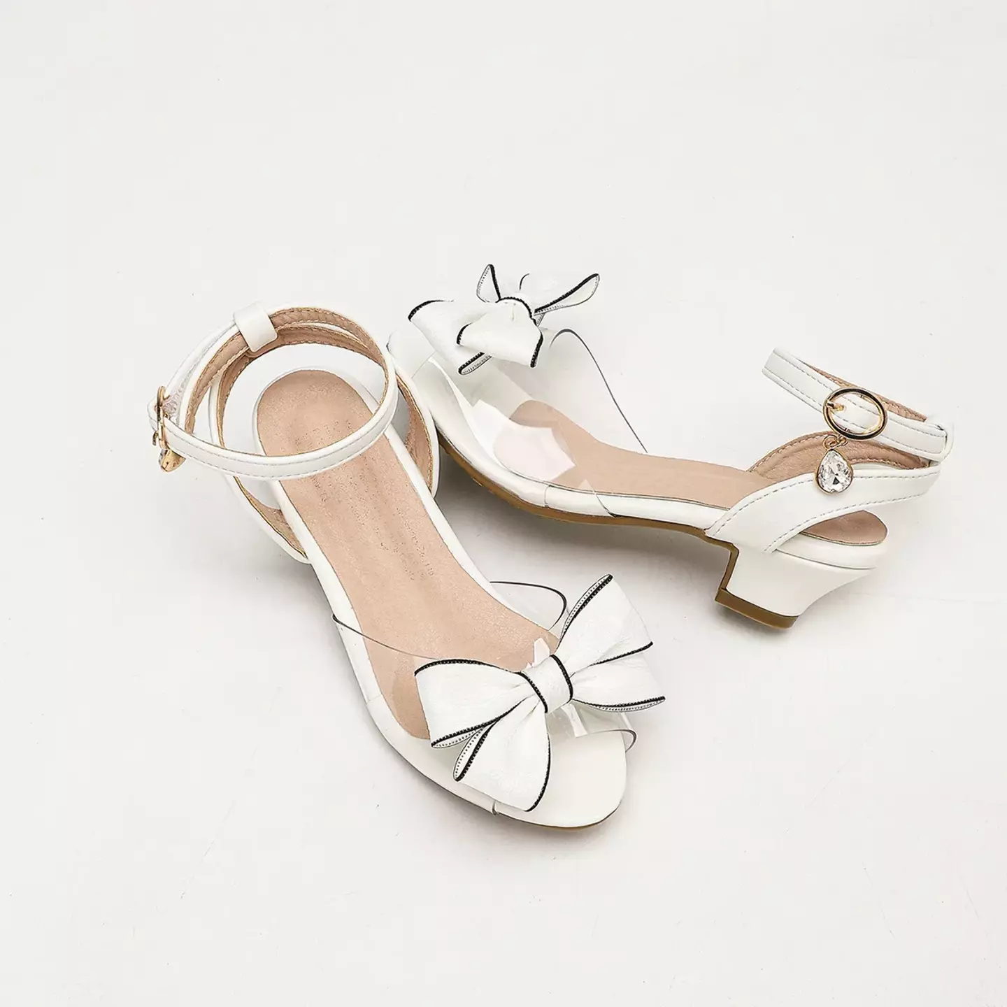 Young Girls & Girls White Black Outline Layered Bow Sandals | Lucys 12132