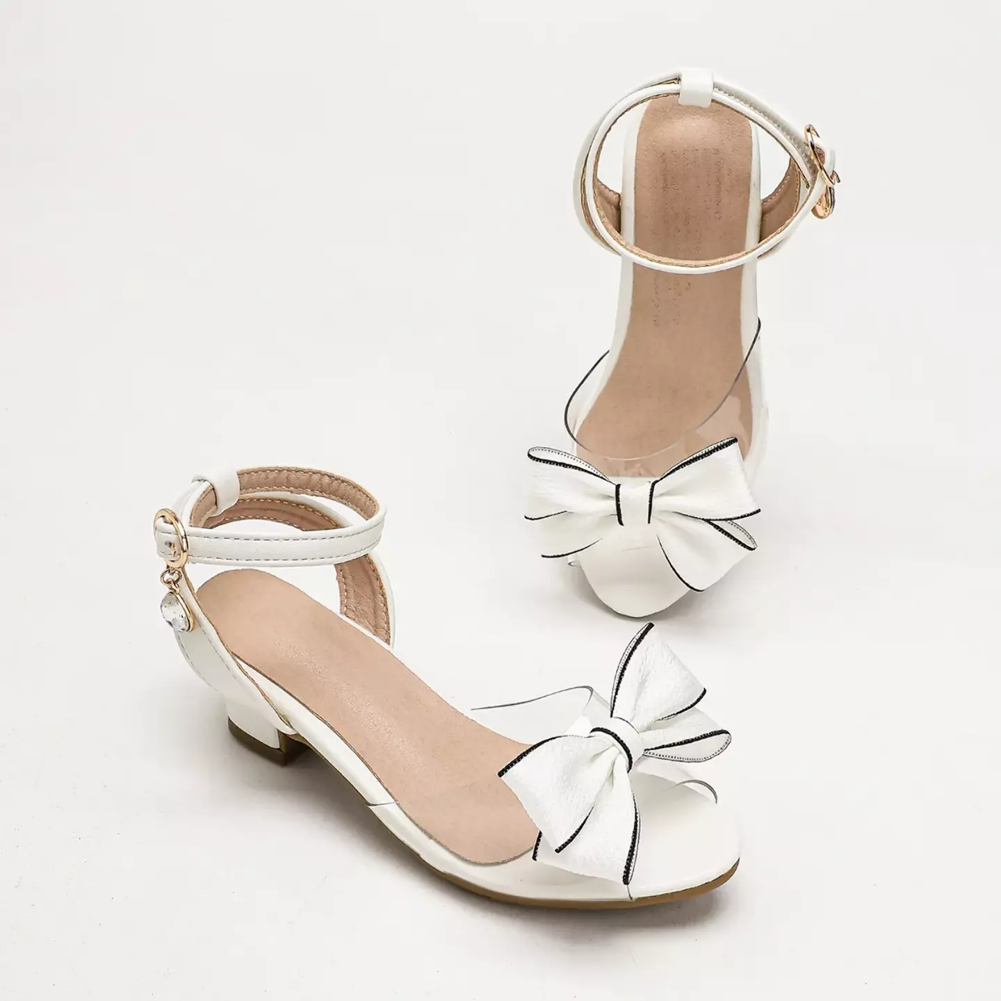 Young Girls & Girls White Black Outline Layered Bow Sandals | Lucys 12132