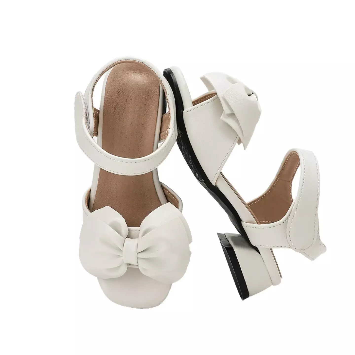Young Girls & Girls White Gathered Bow Crossover Strap Sandals | Lucys 12136