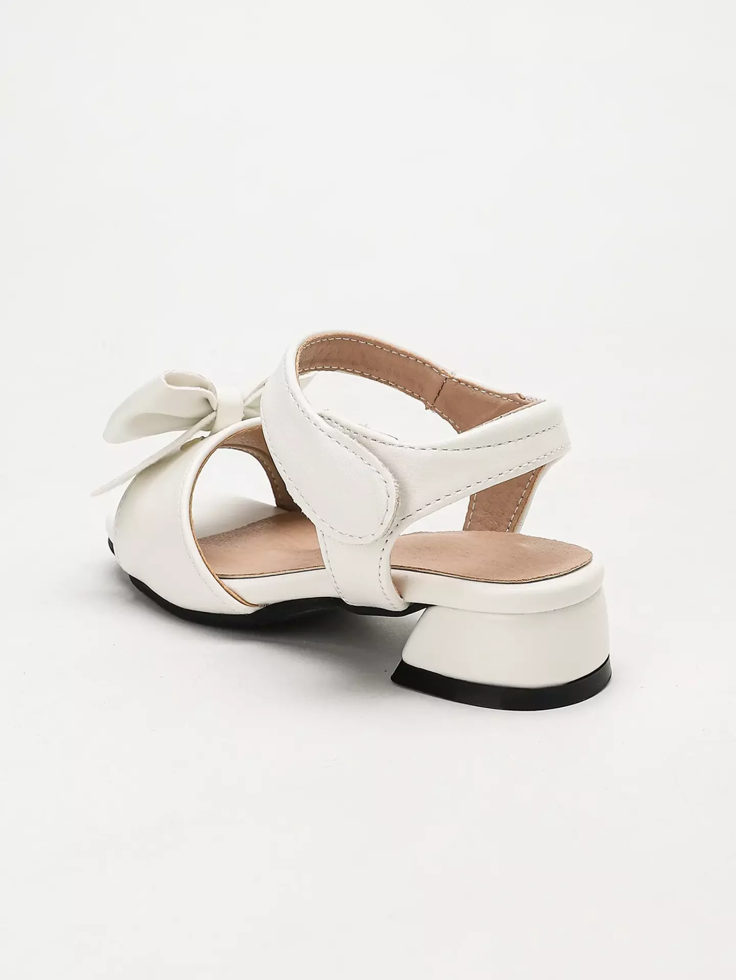 Young Girls & Girls White Notched Tail Bow Ankle Strap Sandals | Lucys 12140