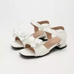 Young Girls & Girls White Straight Edge Layered Bow Sandals | Lucys 12148