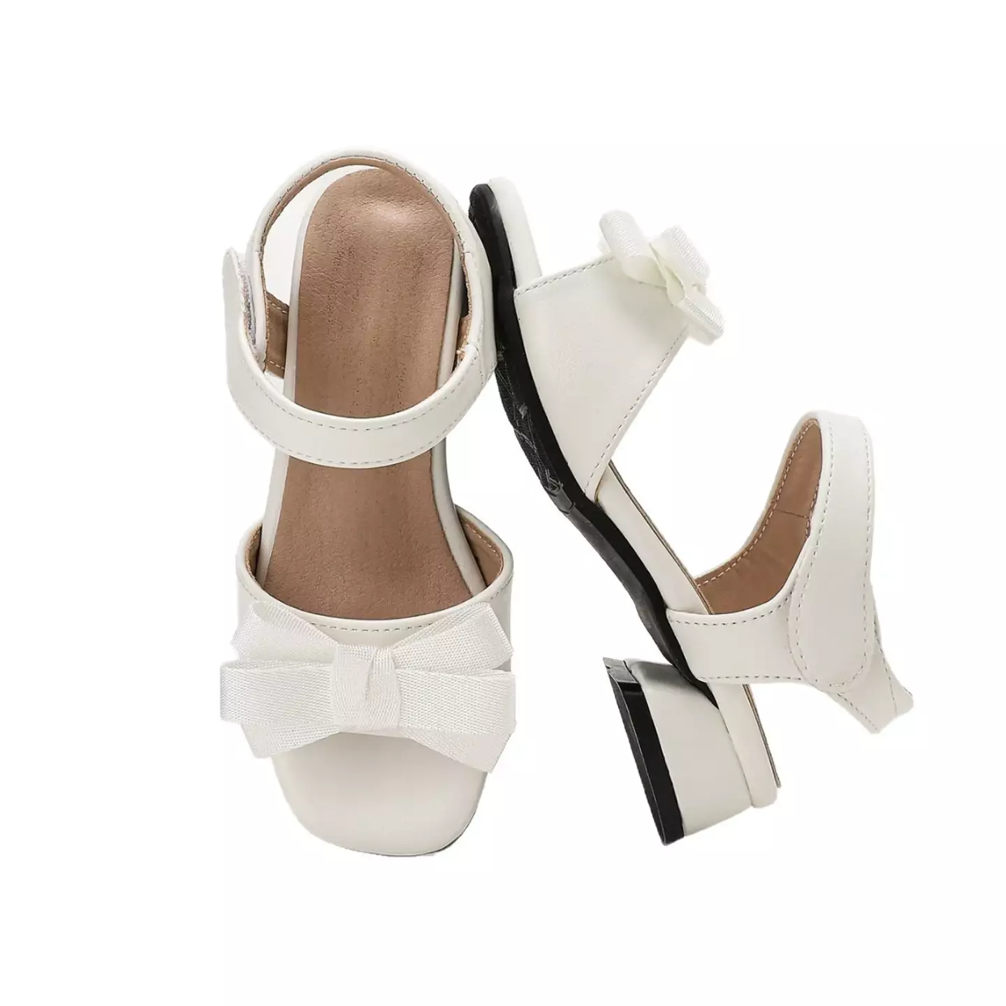 Young Girls & Girls White Straight Edge Layered Bow Sandals | Lucys 12148