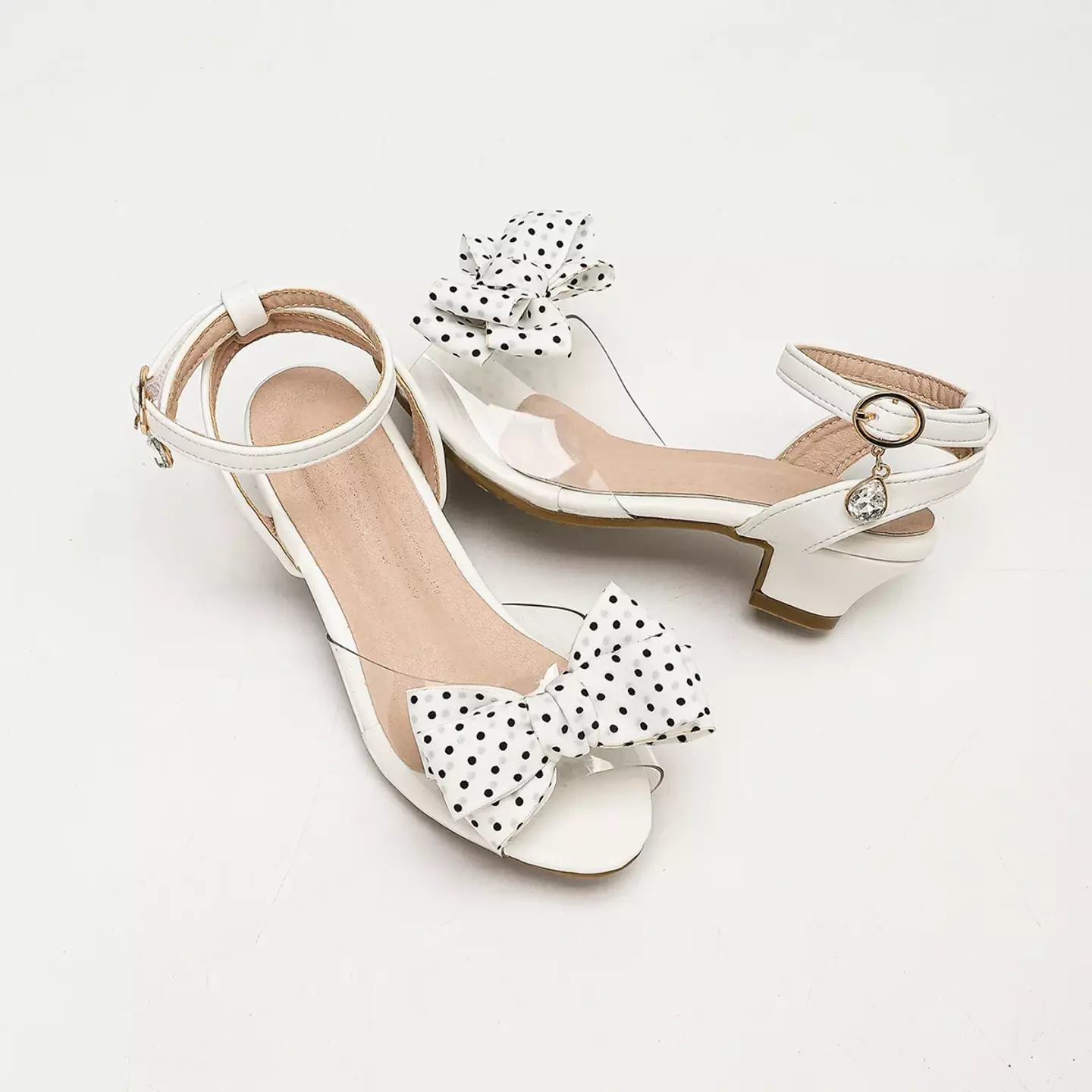 Young Girls & Girls White Polka Dot Bow Clear Strap Sandals | Lucys 12152
