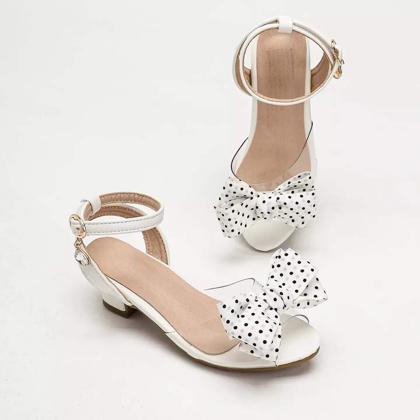 Young Girls & Girls White Polka Dot Bow Clear Strap Sandals | Lucys 12152