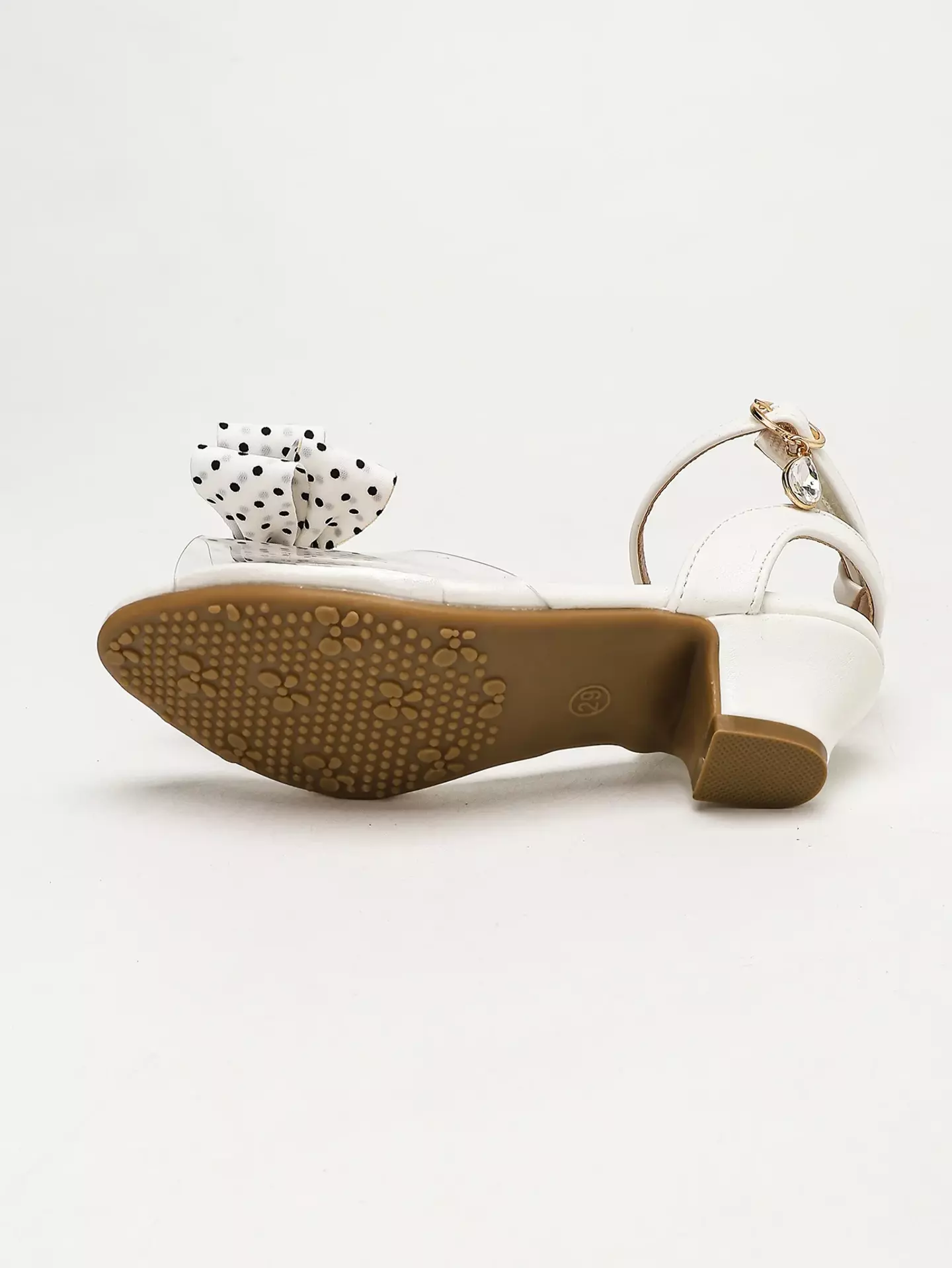 Young Girls & Girls White Polka Dot Bow Clear Strap Sandals | Lucys 12152