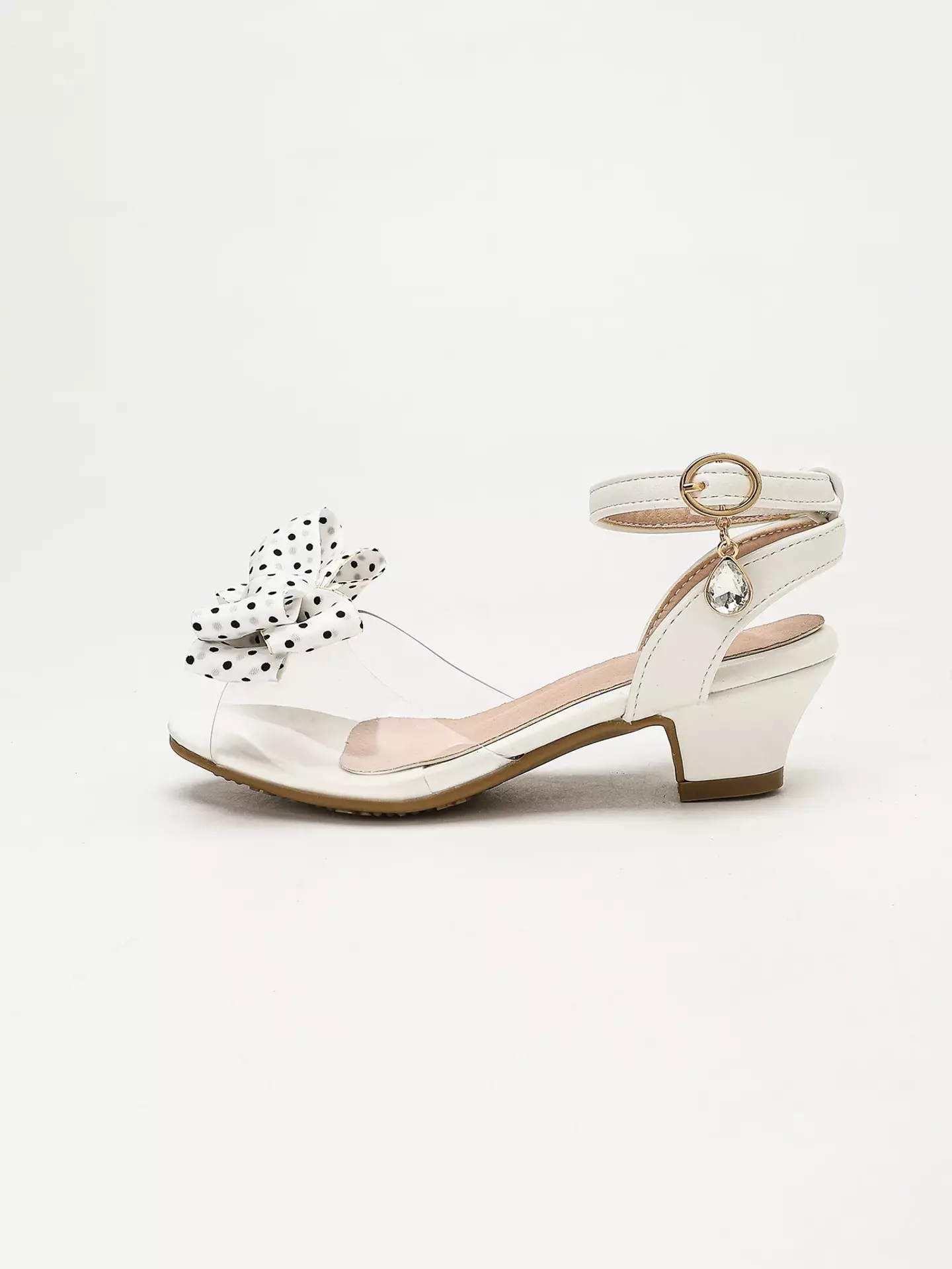 Young Girls & Girls White Polka Dot Bow Clear Strap Sandals | Lucys 12152