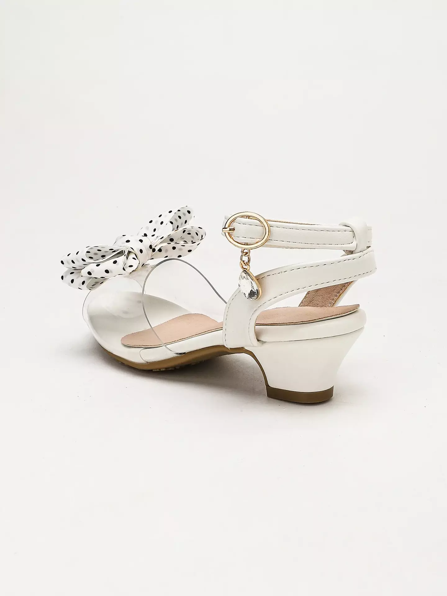 Young Girls & Girls White Polka Dot Bow Clear Strap Sandals | Lucys 12152