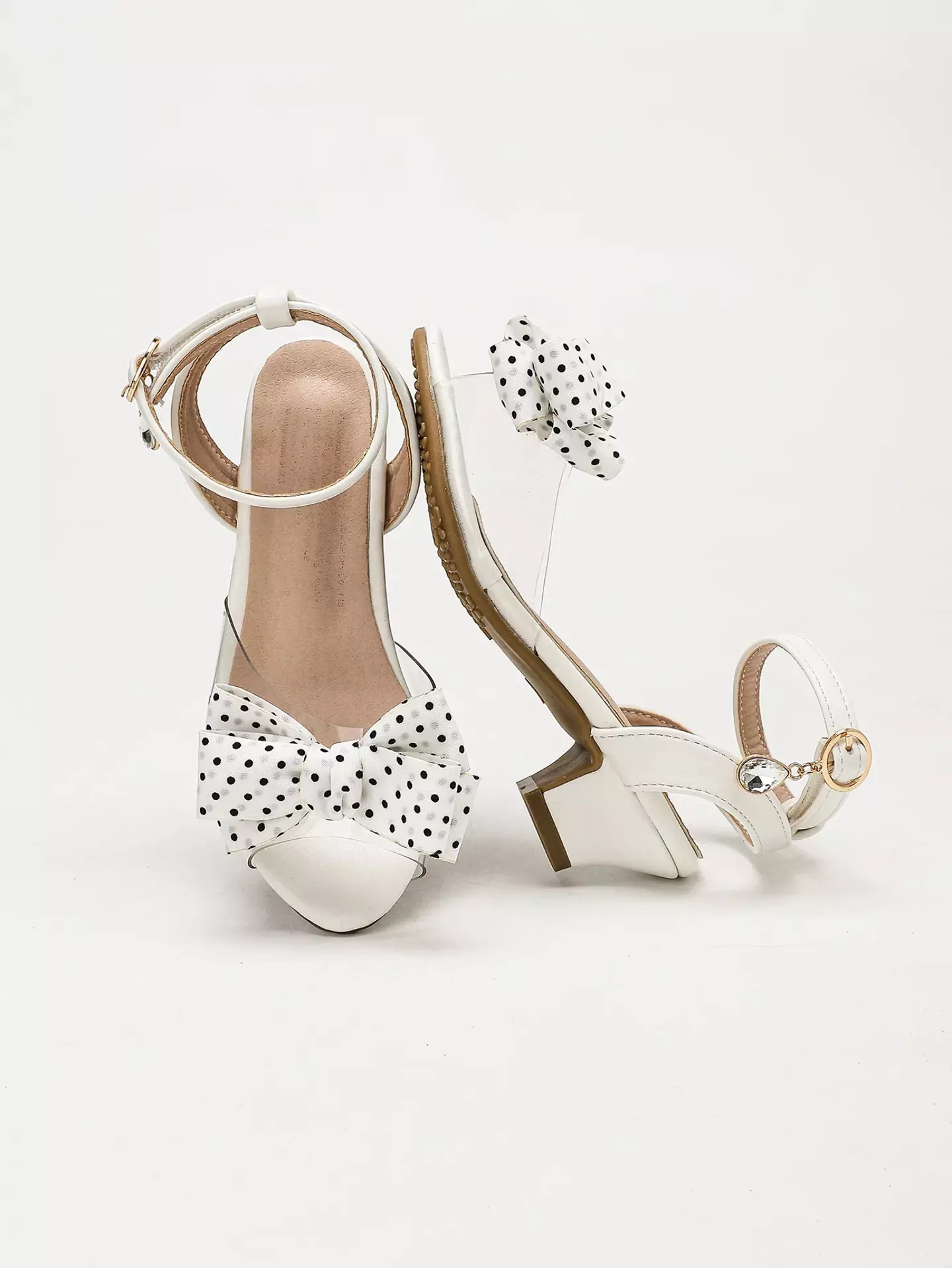 Young Girls & Girls White Polka Dot Bow Clear Strap Sandals | Lucys 12152
