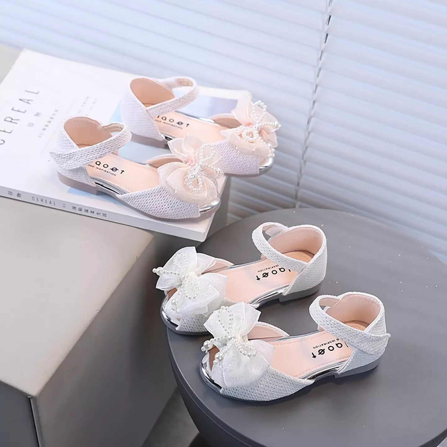 Baby, Toddler & Young Girls Pink Pearl Loop Bow Ankle Strap Sandals | Lucys 12157
