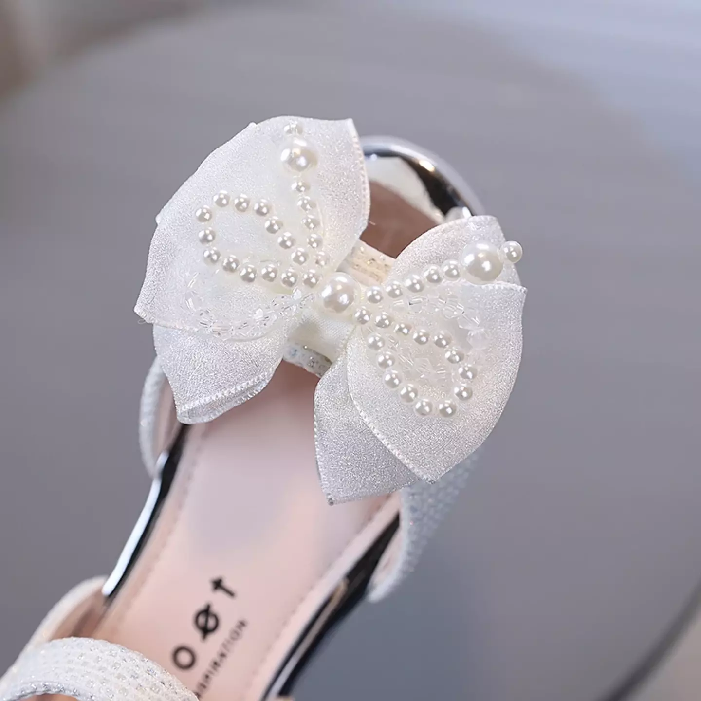 Baby, Toddler & Young Girls Ivory Pearl Loop Bow Ankle Strap Sandals | Lucys 12156