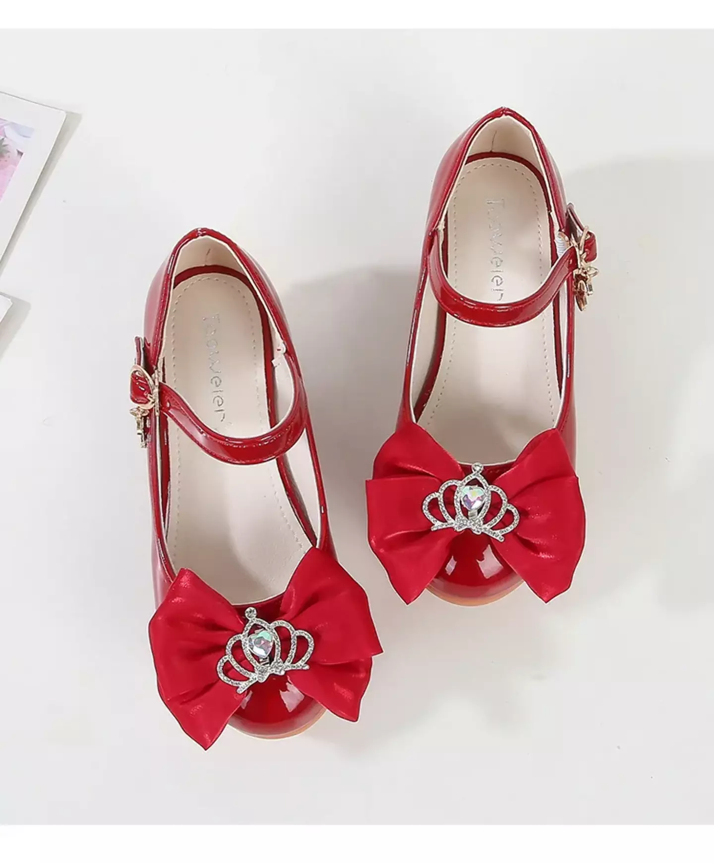 Baby, Toddler & Young Girls Maroon Crown Centre Bow Moon Charm Dress Shoes | Lucys 12164