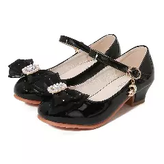 Baby, Toddler & Young Girls Black Pearl Frame Gem Bow Moon Charm Dress Shoes | Lucys 12181